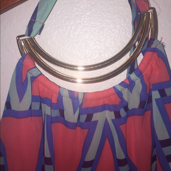 🐠Coral AND teal dress with gold halter 🌊 - Picture 3 of 6